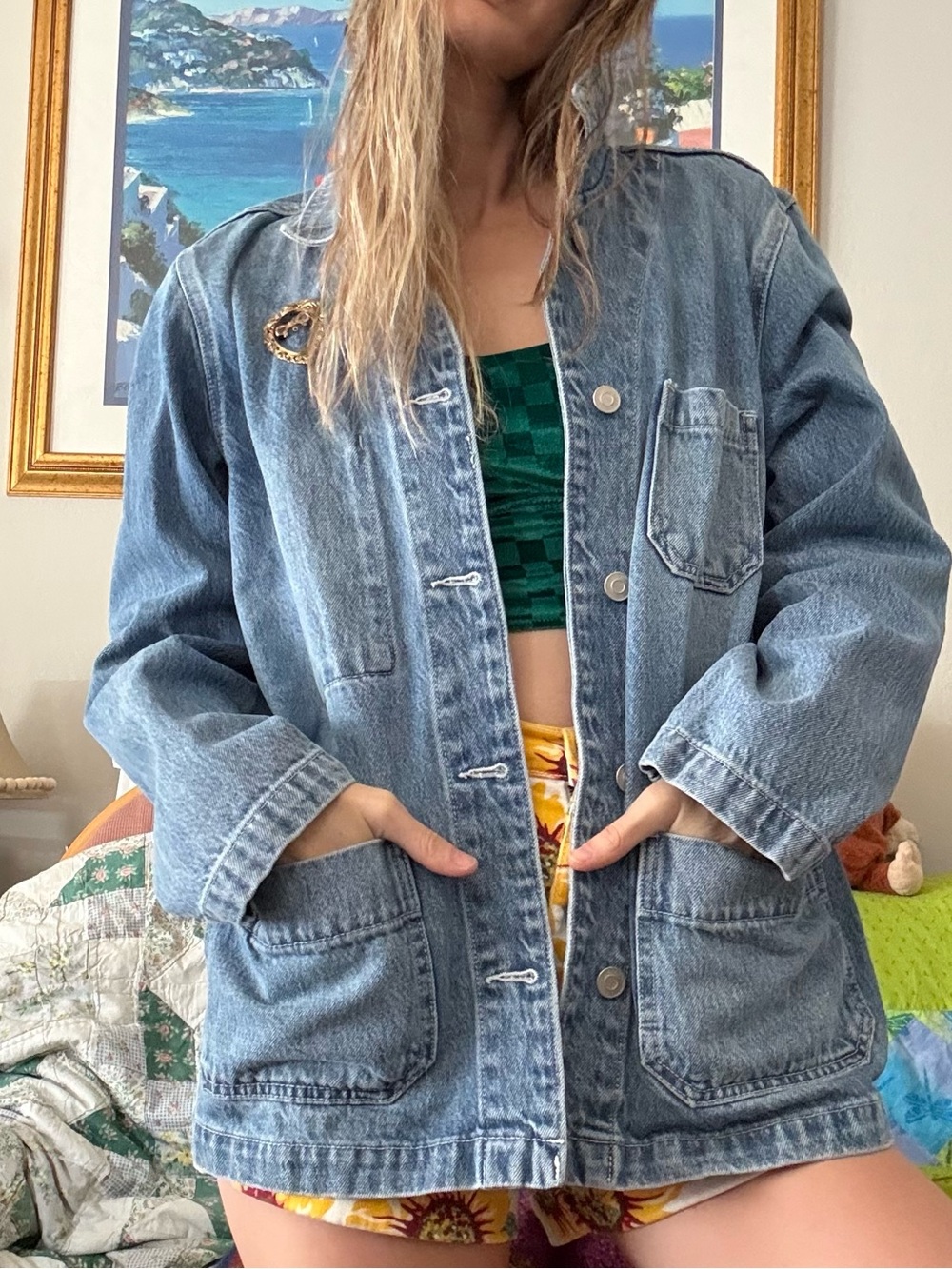 Quince Light Blue Denim Jacket with Patch Pocket Details